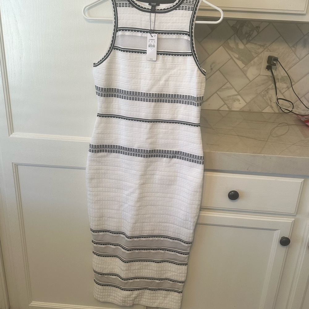 Express White Midi Dress with Black Trim